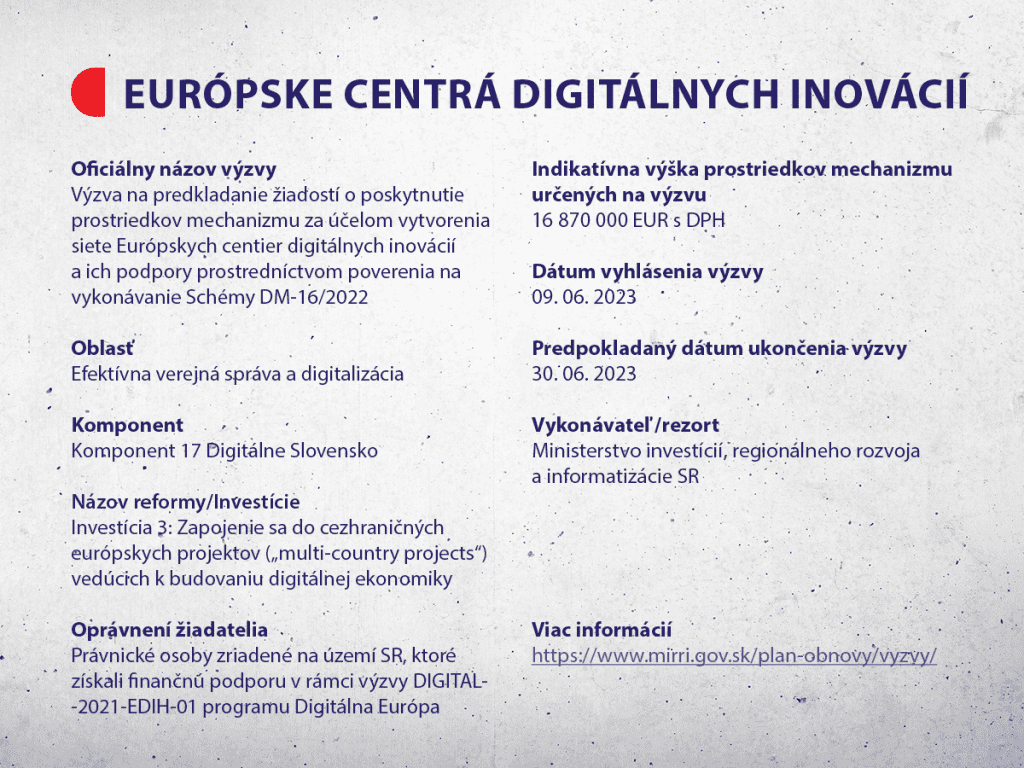 Výzva na podporu Európskych centier digitálnych inovácií (ECDI) 