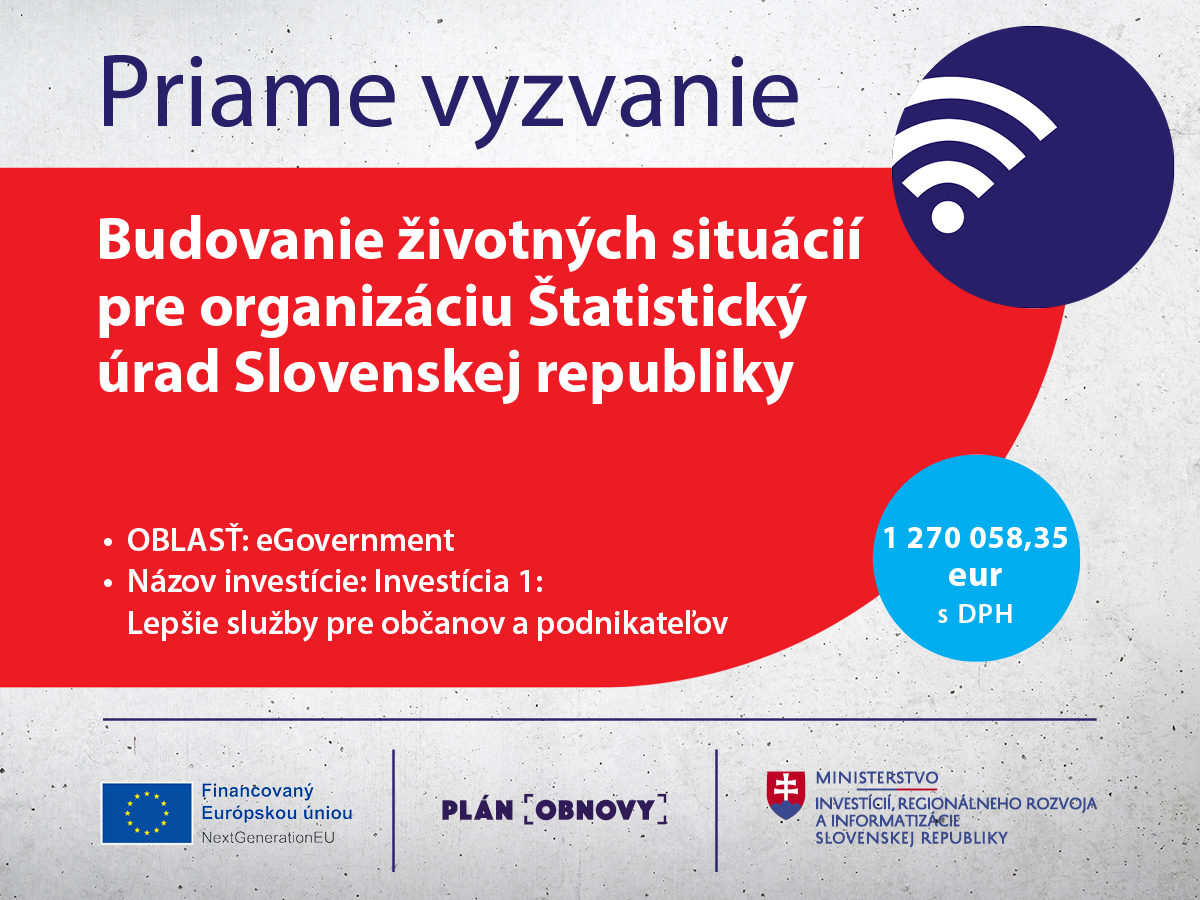 Priame vyzvanie  na budovanie životných situácií pre organizáciu Štatistický úrad Slovenskej republiky