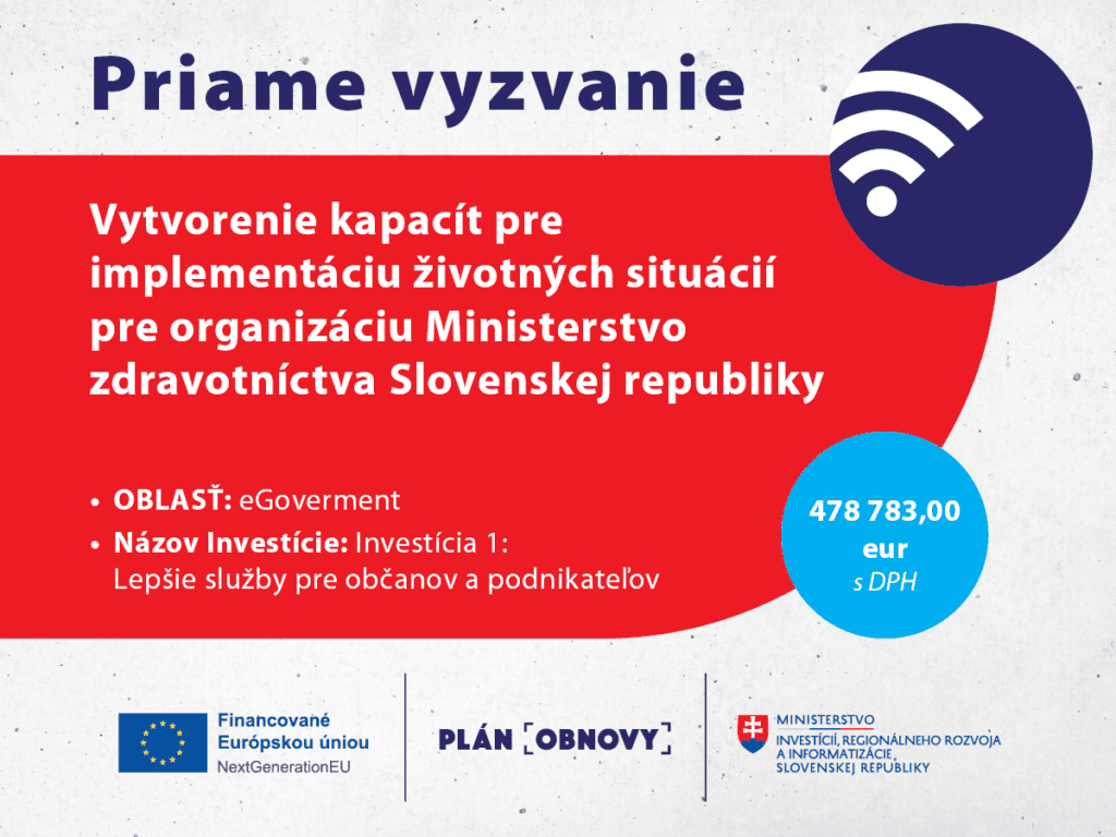 Priame vyzvanie  na vytvorenie kapacít pre implementáciu životných situácií pre organizáciu Ministerstvo zdravotníctva Slovenskej republiky